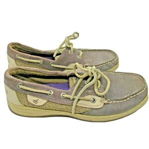 Womens Boat Shoe Sz 8 Sperry Top Slider Leather & Corduroy Casul Preppy Loafer